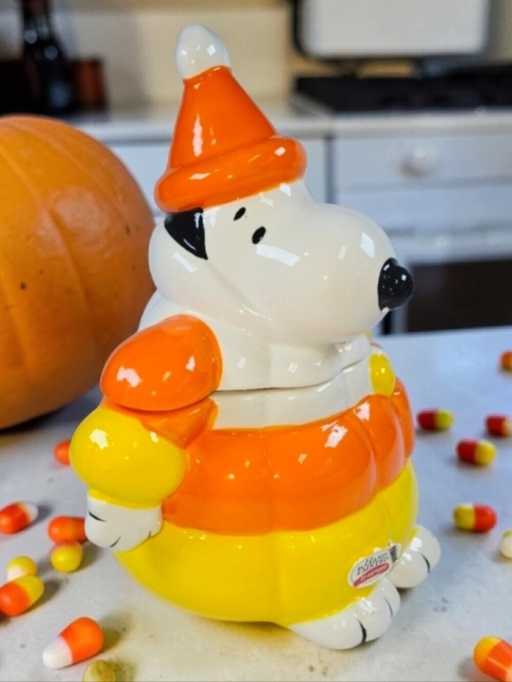Peanuts | Snoopy Candy Corn Puffer Jacket 11 Inch Cookie Jar NEW IN BOX!